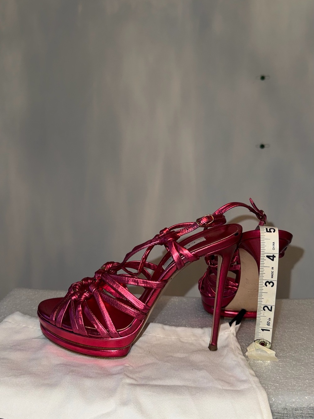 Casadei Metallic Fuchsia Knotted Strappy Platform Sandals 36.5 Italy